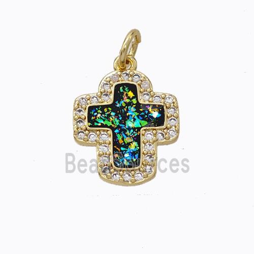 Copper Cross Pendant Micropave Zirconia Multicolor Fire Opal 18K Gold Plated