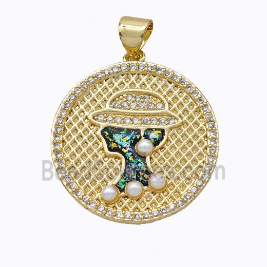 Beauty Charms Copper Circle Pendant Pave Zirconia Fire Opal 18K Gold Plated