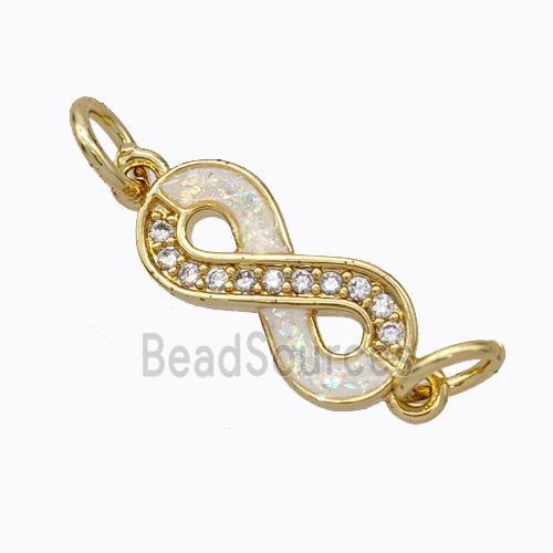 Copper Infinity Connector Pave Zirconia White Fire Opal 18K Gold Plated