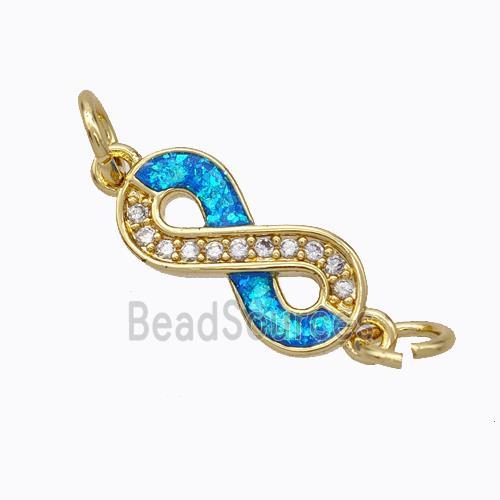 Copper Infinity Connector Pave Zirconia Blue Fire Opal 18K Gold Plated