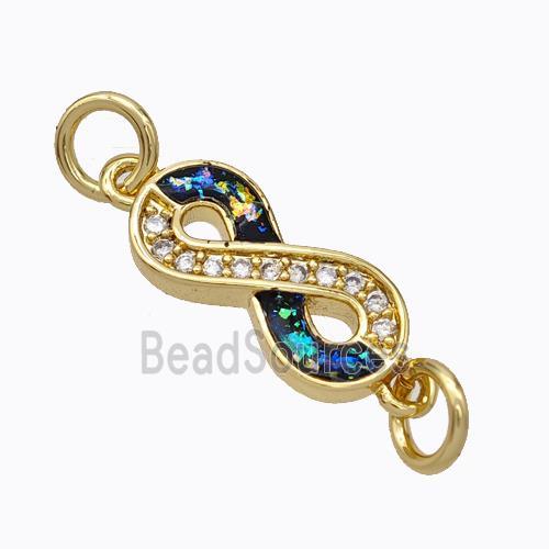 Copper Infinity Connector Pave Zirconia Multicolor Fire Opal 18K Gold Plated