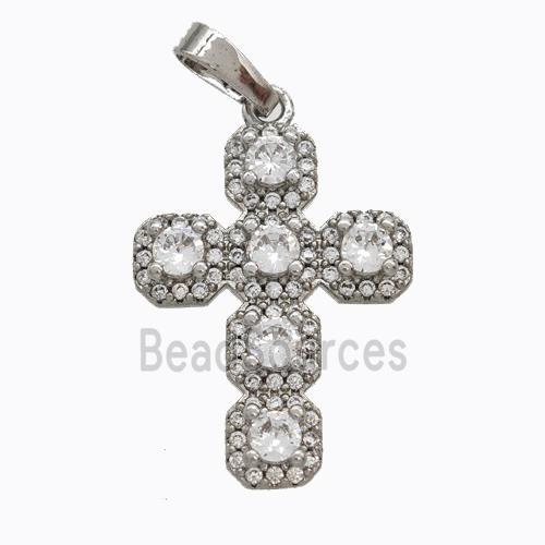 Copper Cross Pendant Pave Zirconia Platinum Plated