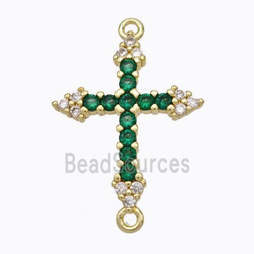 Copper Cross Connector Pave Green Zirconia Gold Plated