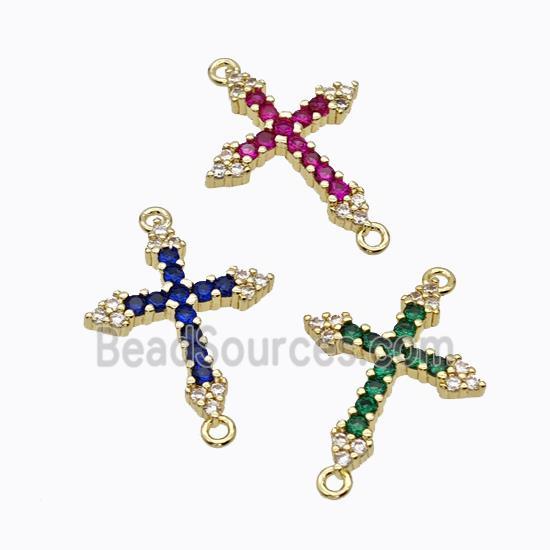 Copper Cross Connector Pave Zirconia Gold Plated Mixed