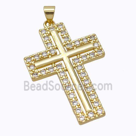 Copper Cross Pendant Pave Zirconia Gold Plated