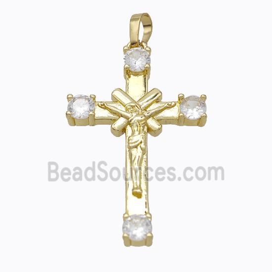 Copper Jesus Crucifix Cross Pendant Pave Zirconia Gold Plated