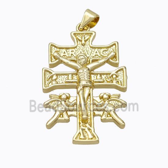 Copper Cross Pendant Pave Zirconia Jesus Gold Plated