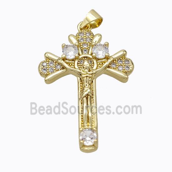 Copper Jesus Crucifix Cross Pendant Pave Zirconia Gold Plated