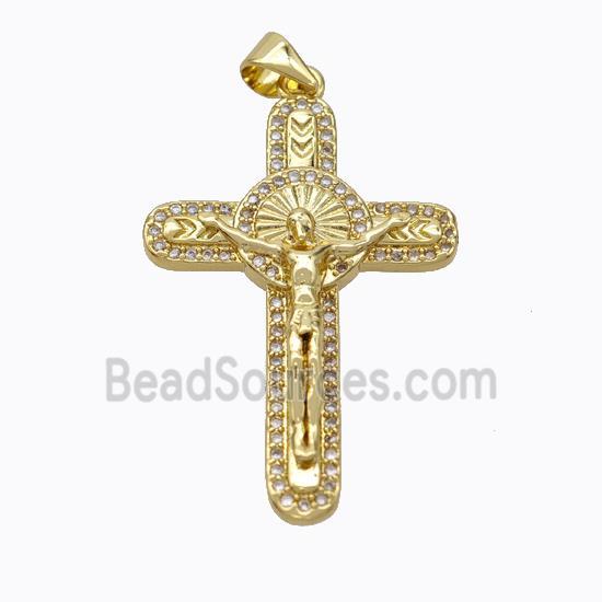 Copper Jesus Crucifix Cross Pendant Pave Zirconia Gold Plated