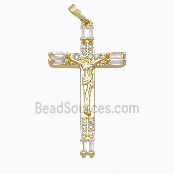 Copper Jesus Crucifix Cross Pendant Pave Zirconia Gold Plated