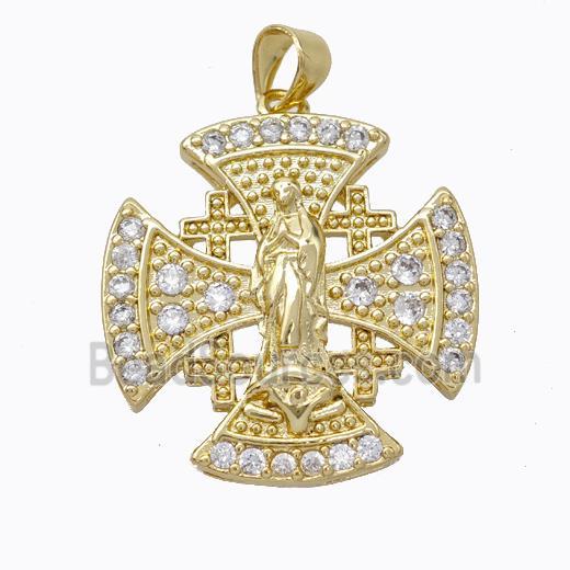 Copper Cross Pendant Pave Zirconia Virgin Mary Gold Plated