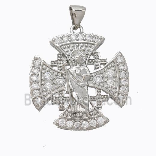 Copper Jesus Cross Pendant Pave Zirconia Platinum Plated