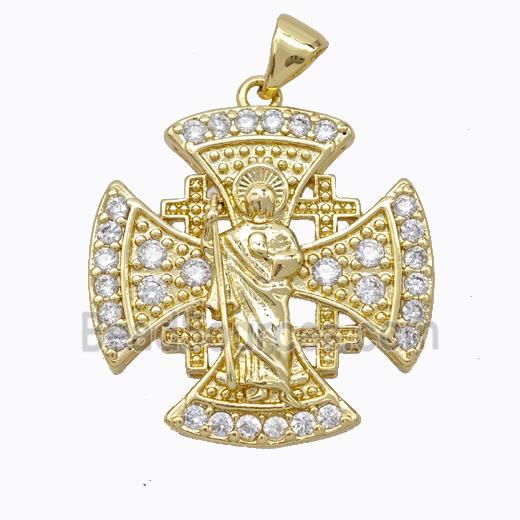 Copper Jesus Cross Pendant Pave Zirconia Gold Plated