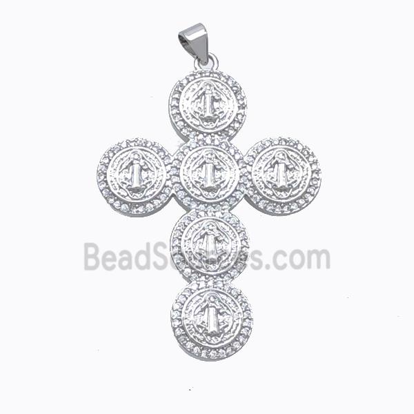 Copper Cross Pendant Pave Zirconia Virgin Mary Platinum Plated