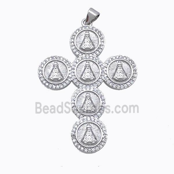 Copper Cross Pendant Pave Zirconia Saint Jude Platinum Plated