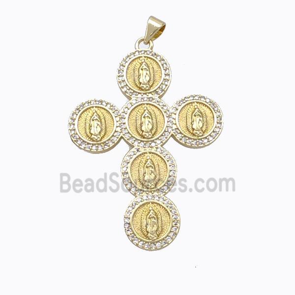 Copper Cross Pendant Pave Zirconia Virgin Mary Gold Plated