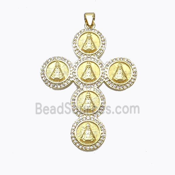 Copper Cross Pendant Pave Zirconia Saint Jude Gold Plated