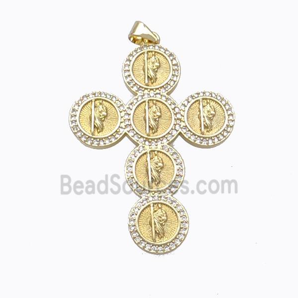 Copper Cross Pendant Pave Zirconia Jesus Gold Plated