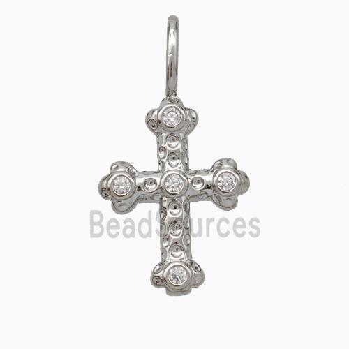 Copper Cross Pendant Pave Zirconia Platinum Plated