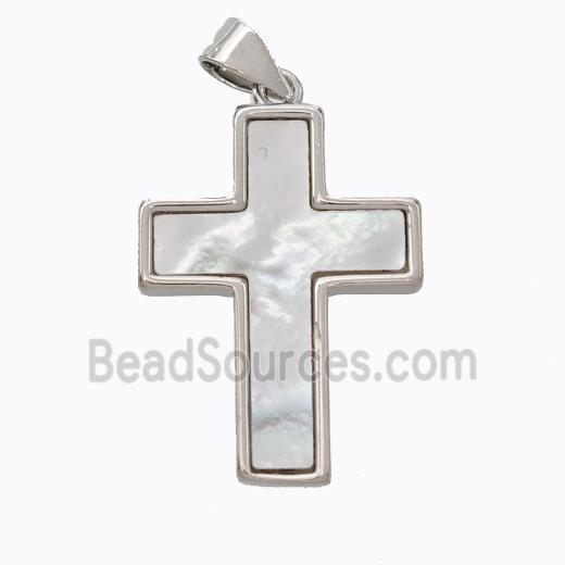 Copper Cross Pendant Pave Shell Platinum Plated