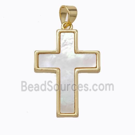 Copper Cross Pendant Pave Shell Gold Plated