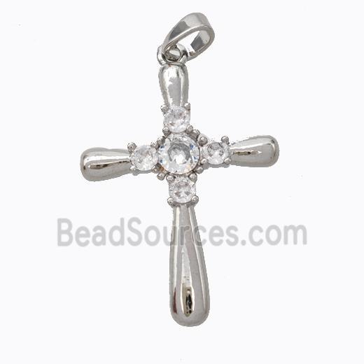 Copper Cross Pendant Pave Zirconia Platinum Plated