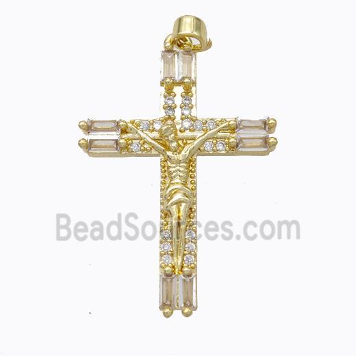 Copper Crucifix Cross Pendant Pave Zirconia Jesus Gold Plated