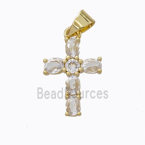 Copper Cross Pendant Micropave Zirconia Gold Plated