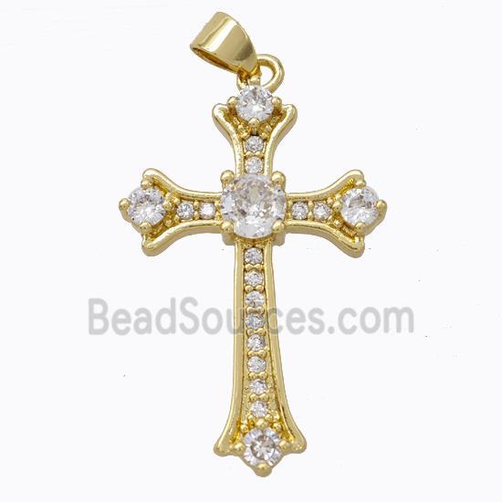 Copper Cross Pendant Micropave Zirconia Gold Plated