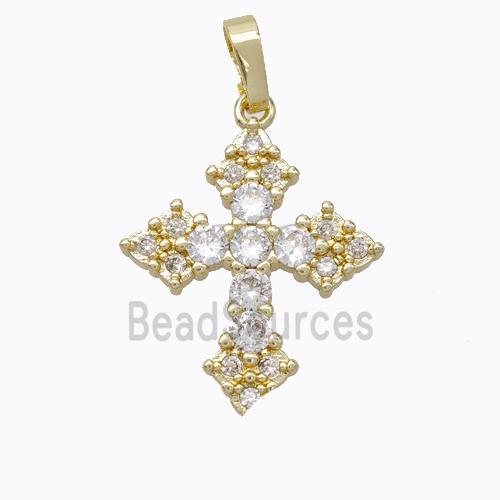 Copper Cross Pendant Micropave Zirconia Gold Plated