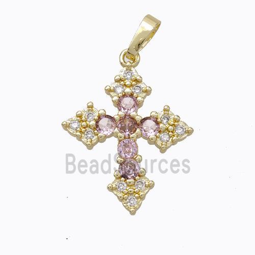 Copper Cross Pendant Micropave Zirconia Gold Plated