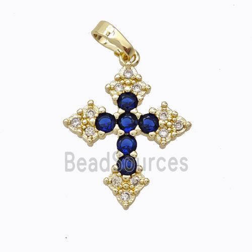 Copper Cross Pendant Micropave Zirconia Gold Plated