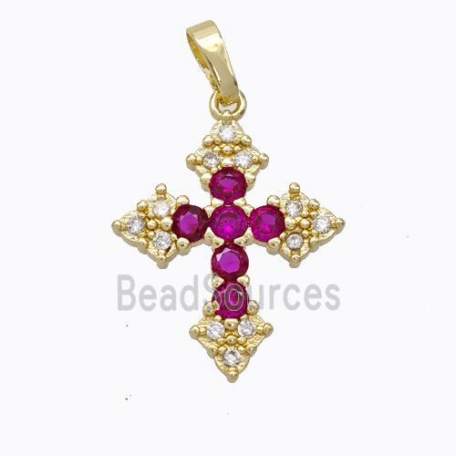 Copper Cross Pendant Micropave Zirconia Gold Plated