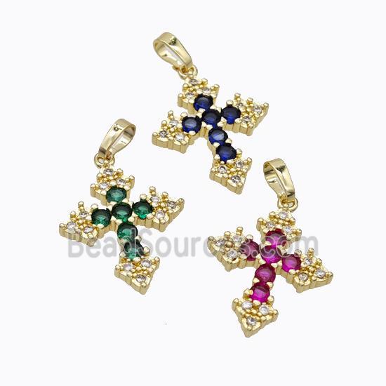 Copper Cross Pendant Micropave Zirconia Gold Plated Mixed