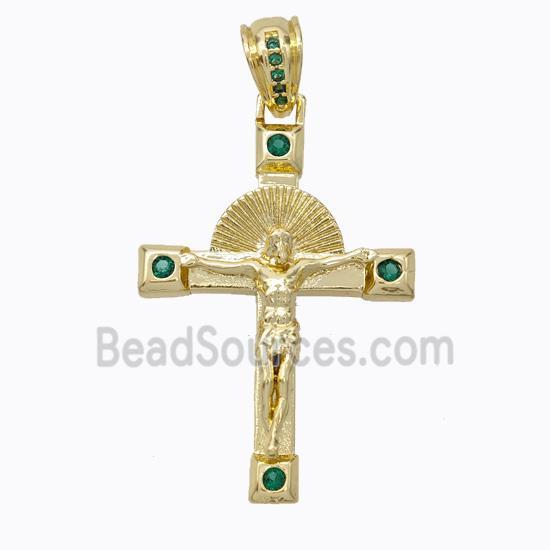 Copper Cross Pendant Micropave Zirconia Jesus Gold Plated