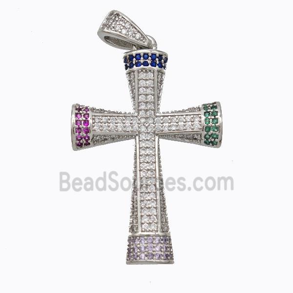 Copper Cross Pendant Micropave Zirconia Platinum Plated