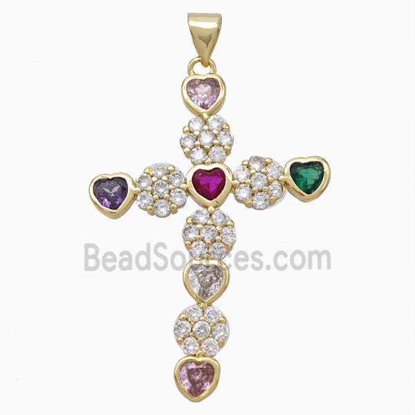 Copper Cross Pendant Micropave Zirconia Gold Plated