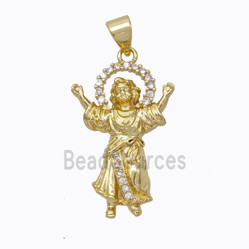 Jesus Charms Copper Pendant Pave Zirconia Gold Plated