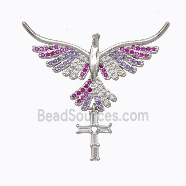 Copper Eagle Charms Pendant Pave Zirconia Birds Platinum Plated