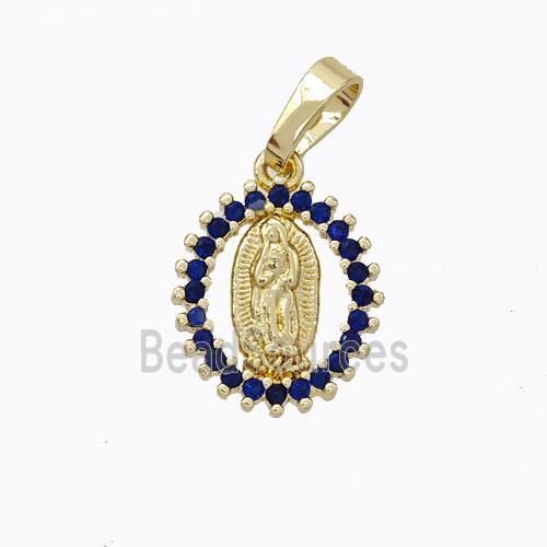 Virgin Mary Charms Copper Pendant Pave Zirconia Gold Plated