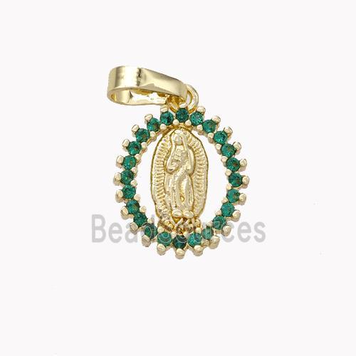 Virgin Mary Charms Copper Pendant Pave Zirconia Gold Plated