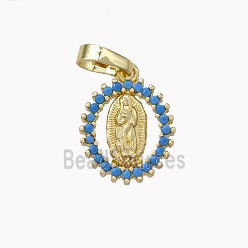 Virgin Mary Charms Copper Pendant Pave Zirconia Gold Plated