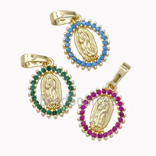 Virgin Mary Charms Copper Pendant Pave Zirconia Gold Plated Mixed