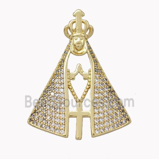 Pope Charms Copper Pendant Pave Zirconia Cross Platinum Plated