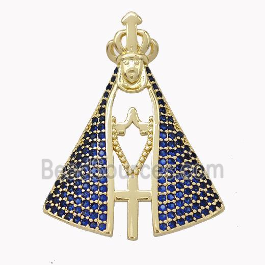 Pope Charms Copper Pendant Pave Zirconia Cross Crown Gold Plated