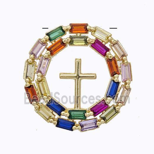 Copper Cross Pendant Pave Zirconia Circle Gold Plated