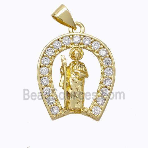 Saint Jude Charms Copper Pendant Pave Zirconia Gold Plated