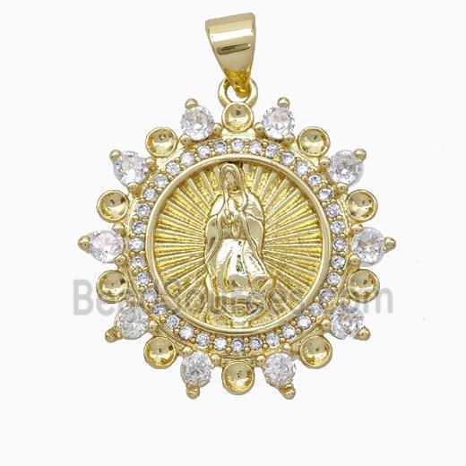 Virgin Mary Charms Copper Pendant Pave Zirconia Gold Plated