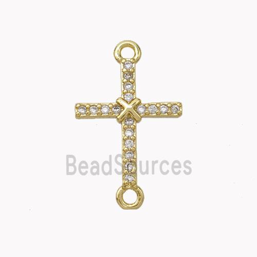 Copper Cross Connector Pave Zirconia Gold Plated