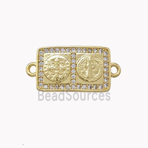 Copper Rectangle Connector Pave Zirconia Jesus Religious Gold Plated